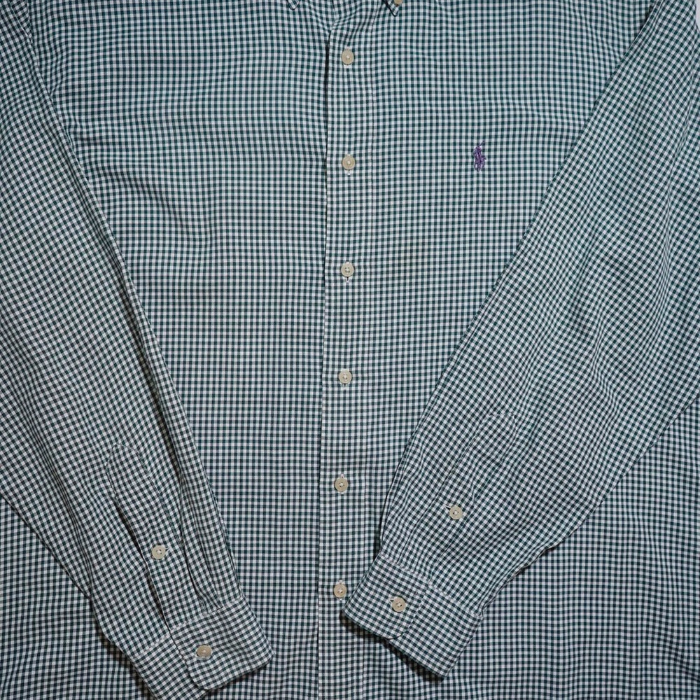 Ralph Lauren Golf Tilden Shirt Size L Green Check Long Sleeve Casual Button Down